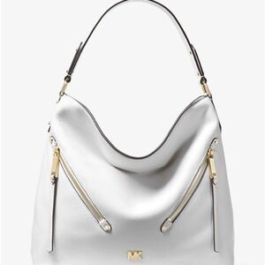 MICHAEL MICHAEL KORS
Evie White Large Pebbled Leather Shoulder Hobo Bag Gold
